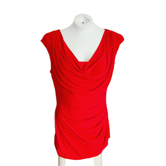 Lauren Ralph Lauren Dresses & Skirts - Lauren Ralph Lauren Red Cowl Neck Ruched Sheath Dress Size 14 Essentials